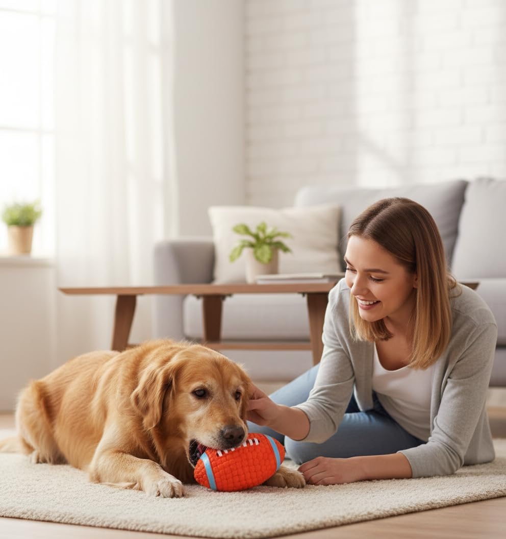 Dog Toys 5 Pack for Medium Dogs, Latex Squeaky Football, Rope Toy, Stuffed Plush Toy & Poop Bags, Interactive Dog Toys for Daily Play and Training