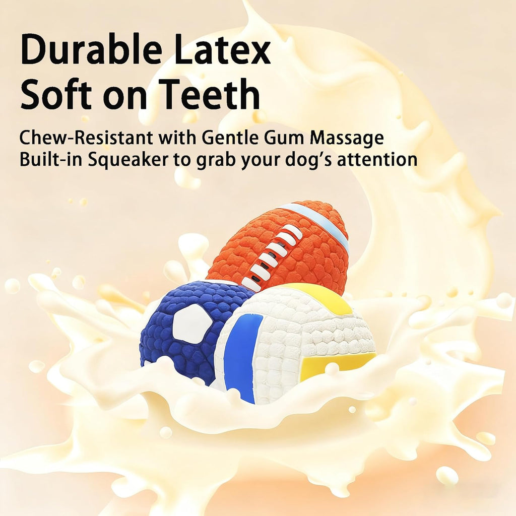 Dog Toys 5 Pack for Medium Dogs, Latex Squeaky Football, Rope Toy, Stuffed Plush Toy & Poop Bags, Interactive Dog Toys for Daily Play and Training