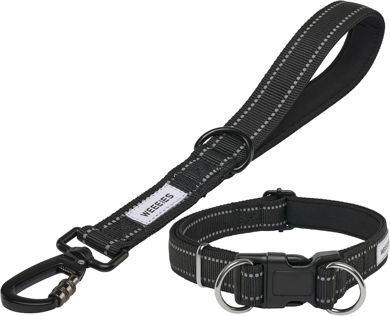 Reflective Dog Leash with Adjustable Collar – Durable Short Nylon Lead with Padded Handle & Neoprene Lining for Medium and Large Dogs