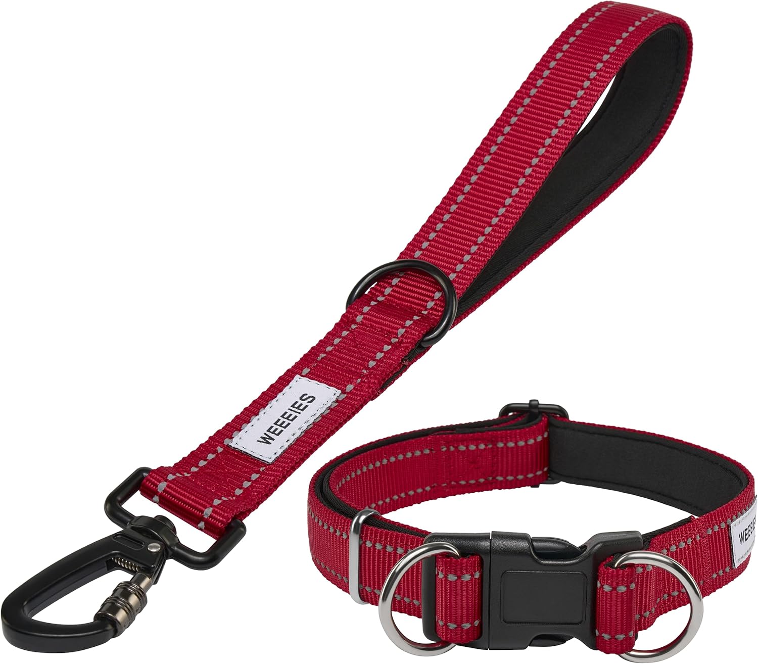 Reflective Dog Leash with Adjustable Collar – Durable Short Nylon Lead with Padded Handle & Neoprene Lining for Medium and Large Dogs