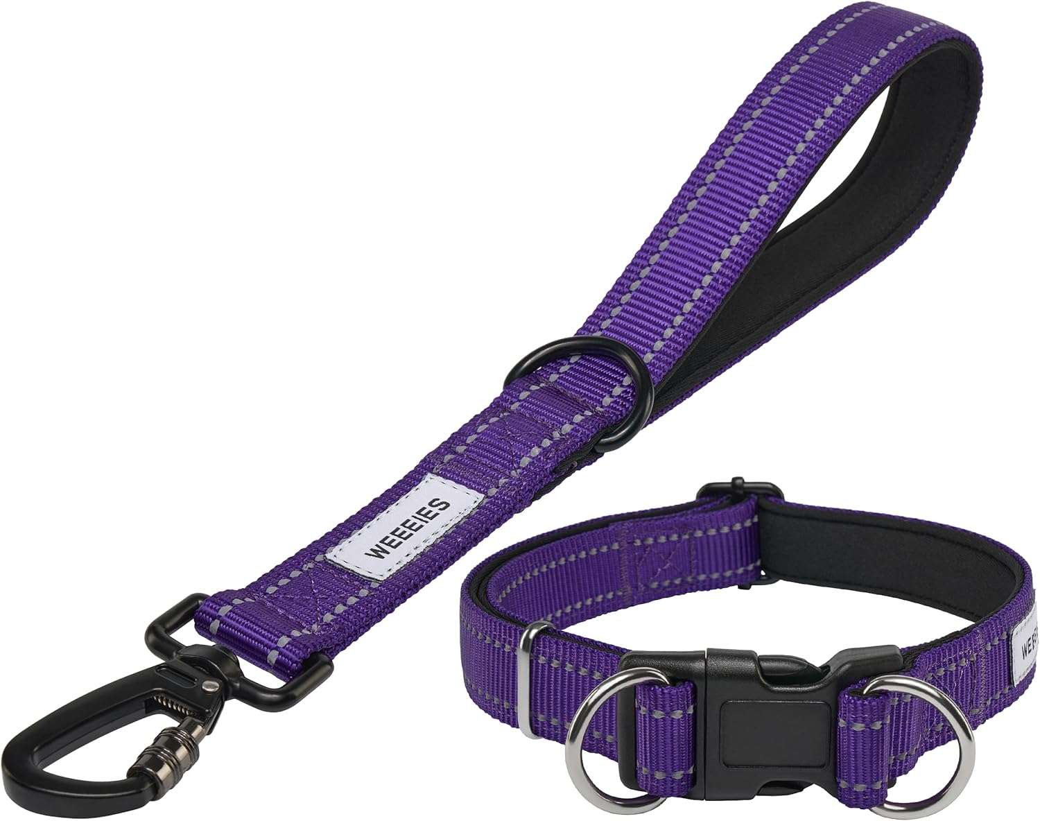 Reflective Dog Leash with Adjustable Collar – Durable Short Nylon Lead with Padded Handle & Neoprene Lining for Medium and Large Dogs