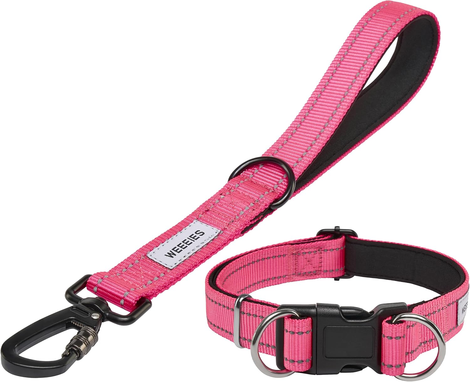 Reflective Dog Leash with Adjustable Collar – Durable Short Nylon Lead with Padded Handle & Neoprene Lining for Medium and Large Dogs