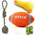 Dog Toys 5 Pack for Medium Dogs, Latex Squeaky Football, Rope Toy, Stuffed Plush Toy & Poop Bags, Interactive Dog Toys for Daily Play and Training