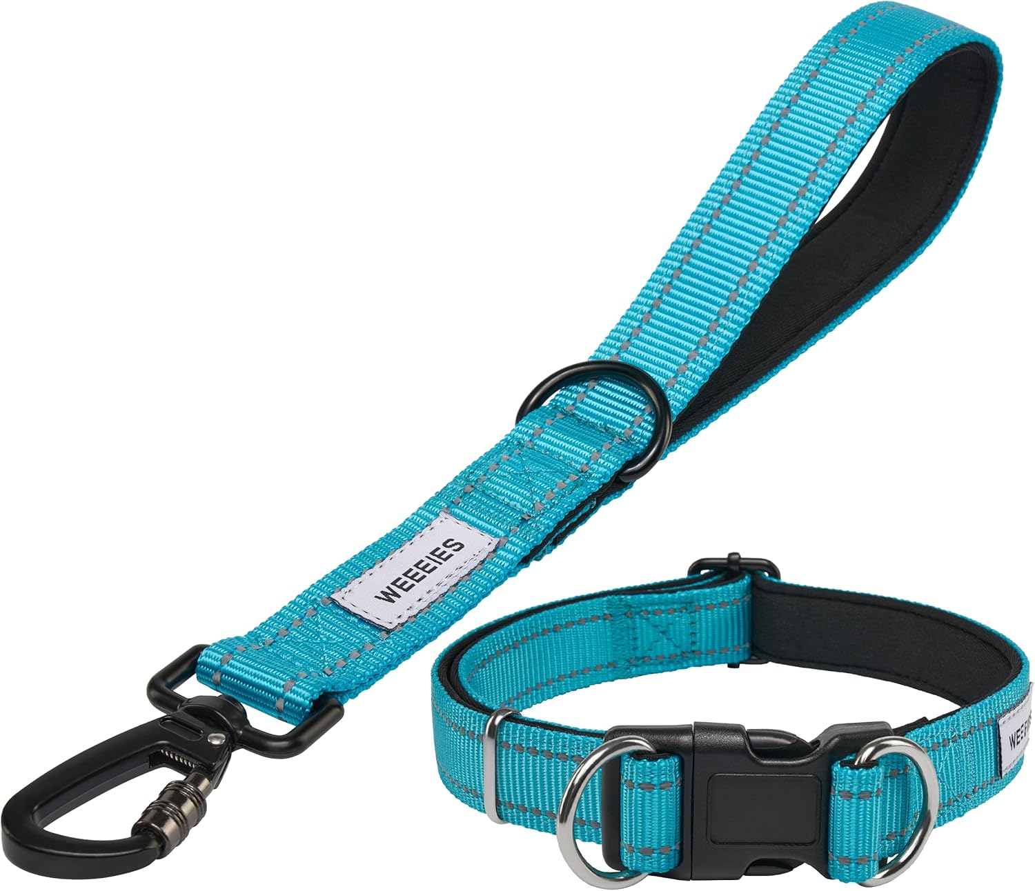 Reflective Dog Leash with Adjustable Collar – Durable Short Nylon Lead with Padded Handle & Neoprene Lining for Medium and Large Dogs